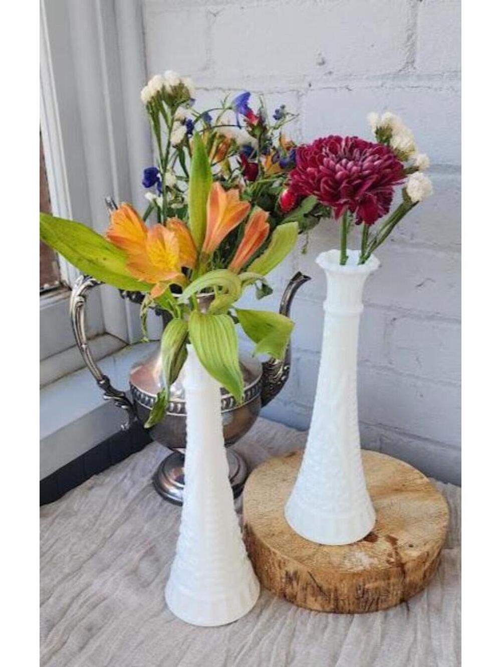 Vintage Milk Glass Bud Vases Set of 2